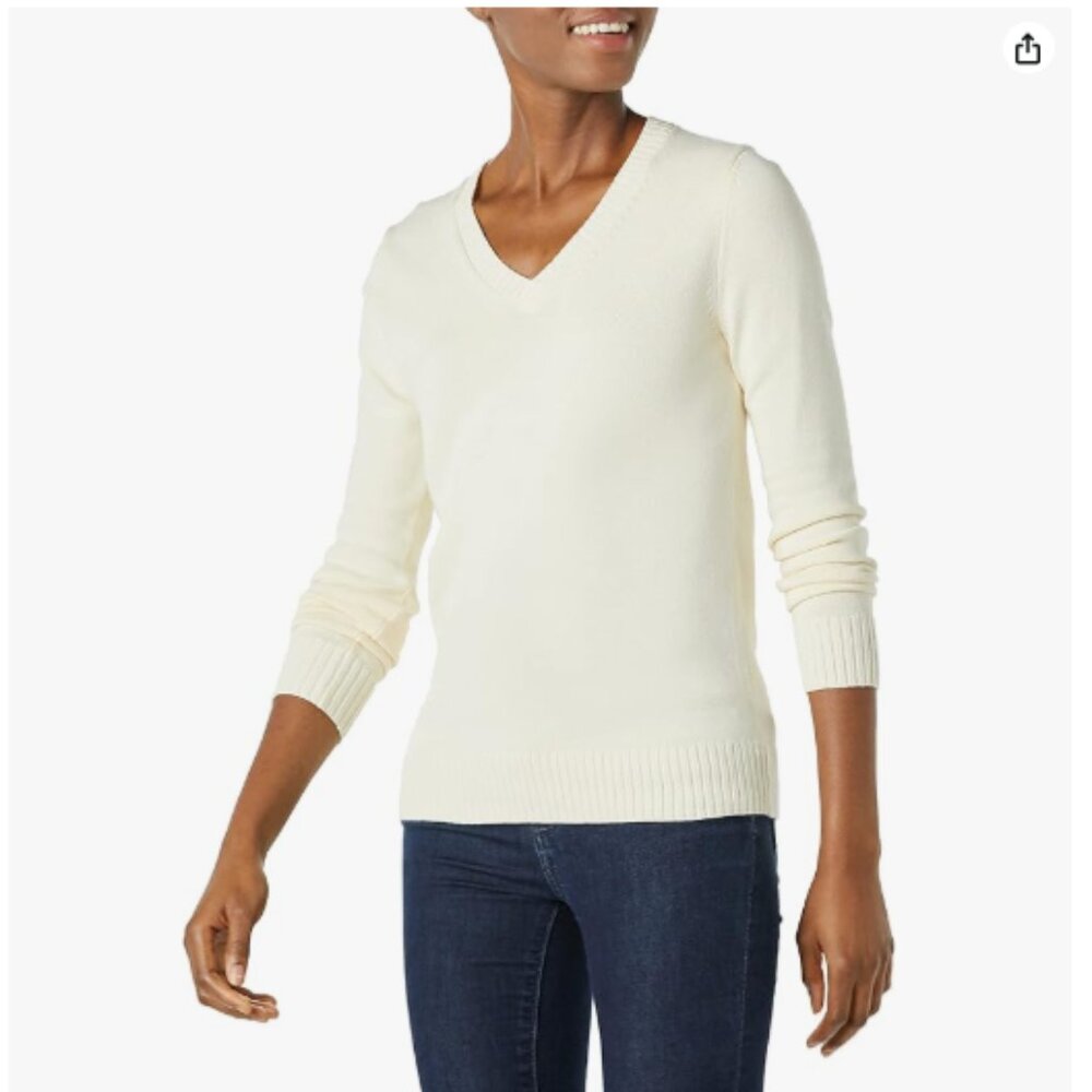 Amazon Essentials womens Lightweight Long-Sleeve V-Neck Sweater, 100% Cotton - S